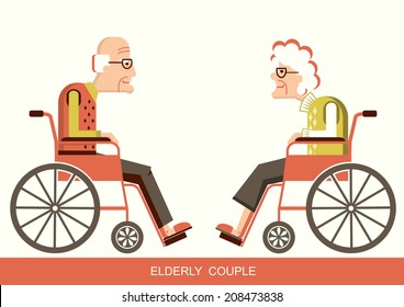 Elderly people in wheelchairs.Vector pensioners isolated for design