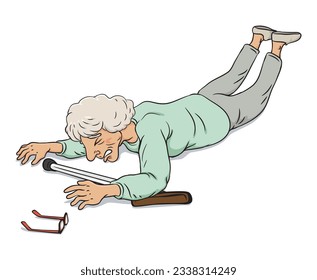 Elderly people who fall and get injured cartoon character. fall prevention illustration, illustration vector cartoon.