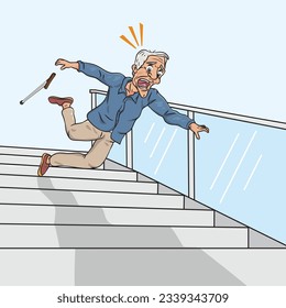 Elderly people who fall and get injured cartoon character. fall prevention illustration, illustration vector cartoon.