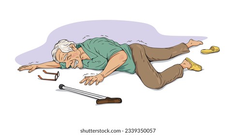 Elderly people who fall and get injured cartoon character. fall prevention illustration, illustration vector cartoon.