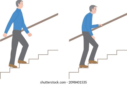 Elderly people who go up the stairs to good health and elderly people who are suffering.