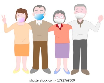 Elderly people who are healthy by wearing masks to prevent new corona virus infection