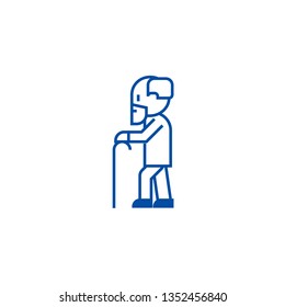 Elderly person with beard and  line icon concept. Elderly person with beard and  flat  vector symbol, sign, outline illustration.