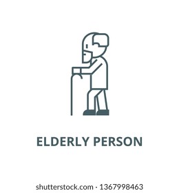 Elderly person with beard and  line icon, vector. Elderly person with beard and  outline sign, concept symbol, flat illustration