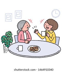 Elderly person and daughter discussing care illustration