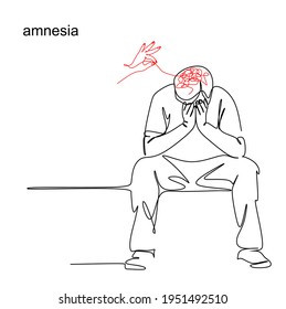 An elderly person with dementia needs help. A woman's hand helps a man in the fight against amnesia and mental disorder. The concept of memory loss. Line drawing