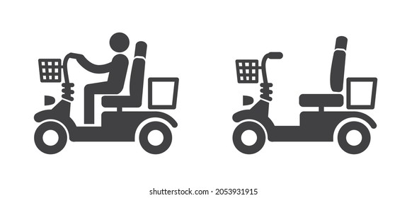 Elderly Person Drives Mobility Scooter - Vector Icon Illustration On White Background