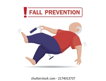 Elderly Person Is Falling Illustration Vector. Fall Prevention Illustration