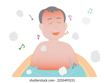 An elderly person happily singing a song while taking a bath.