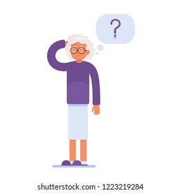 an elderly person has memory problems. a tangle of thoughts over his head. vector illustration of medical content