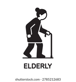 elderly person icon with cane on white background
