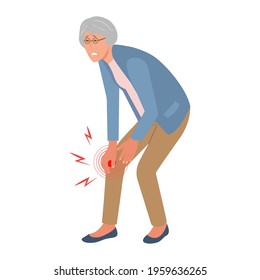 Elderly Person With Knee Pain Or Injury. Leg Injury. Аrthritis,osteoarthritis Knee Senior.Vector Illustration In Cartoon Style