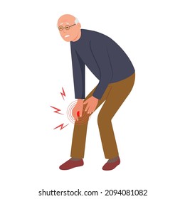 Elderly Person With Knee Pain Or Injury. Leg Injury. Аrthritis,osteoarthritis Knee Senior.Vector Illustration In Cartoon Style