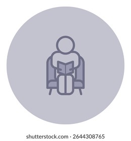 Elderly person sitting in cozy chair, engaged in reading book. Leisure and enjoyment concept