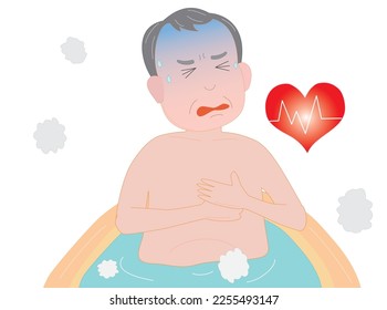 An elderly person suffering from a heart attack while taking a bath.