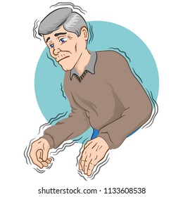 Elderly person with trembling symptoms of Parkinson's, cold or fear, Caucasian. Ideal for educational and institutional and medical materials