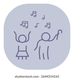 Elderly person and young child enjoying dance together, celebrating with laughter and music notes in air. Happiness and connection between generations concept