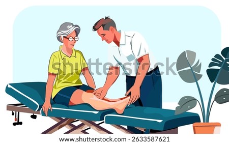 Elderly Physical Therapist. vector, illustration.