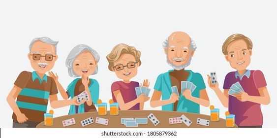 elderly playing games. happy senior woman elderly smiling and old man laughing. while playfull  as a recreational activity or therapy together with the group of retired peple.