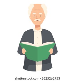 Elderly professor standing while holding an open book and giving a lecture