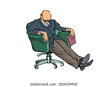 An elderly psychotherapist fell asleep during a psychotherapy session. Fatigue at work, overwork