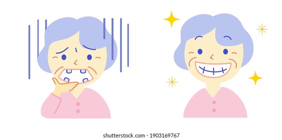 Elderly rattling teeth without teeth: Dental illustration