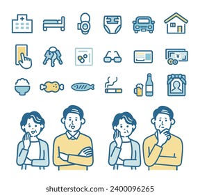 Elderly related vector icon set