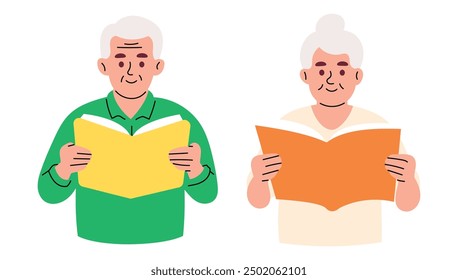 Elderly Retired People Reading Newspaper