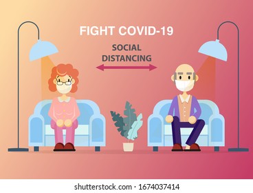 Elderly retirement wear masks protection fight covid-19 sitting comfortable for a healthy family concept.