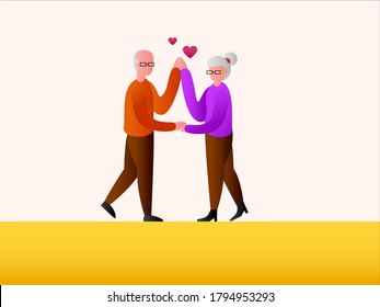 Elderly romance vector concept: old couple dancing together romantically