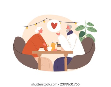 Elderly Romantic Couple Sits In A Cozy Cafe, Holding Hands, Sharing Smiles, And Reminiscing About A Lifetime Of Love