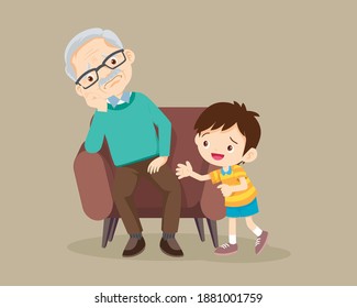 elderly are sad, the child consoling.,sad elderly man Bored, Senior man sitting alone on sofa
