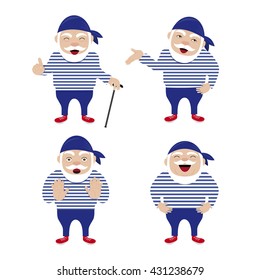 Elderly sailor vector set. Emotion.