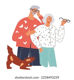 Elderly senior couple for medical care insurance for seniors and retirement savings concept, vector illustration isolated on white background.