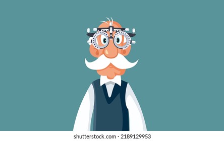 
Ancianos revisando su caricatura del vector de visión. Paciente mayor con los ojos controlados durante la cita con el médico
