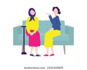 Elderly senior retired age and wearing casual clothes sitting in sofa elegance comfortable furniture svg