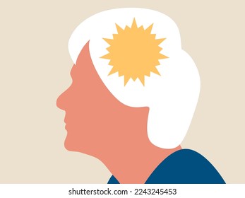  Mujer mayor de edad con salud mental. Bienestar emocional, psicológico y social. Vector.