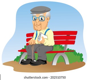 elderly sitting on the park bench 