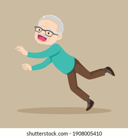 Elderly Slip And Falling On The Wet Floor. Elderly Man Have Accident Tripping. Clumsy Grandfather