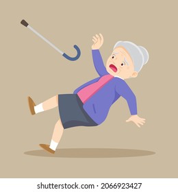 Elderly slip and falling on the wet floor. Elderly woman have accident tripping. Clumsy Grandfather