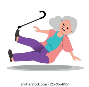 Elderly Slip And Falling On The Wet Floor. Elderly Woman Have Accident Tripping. Clumsy Grandfather.