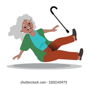 Elderly Slip And Falling On The Wet Floor. Elderly Woman Have Accident Tripping. Clumsy Grandfather.