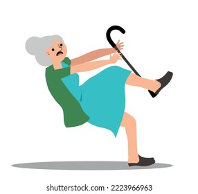 Elderly Slip And Falling On The Wet Floor. Elderly Woman Have Accident Tripping. Clumsy Grandfather.