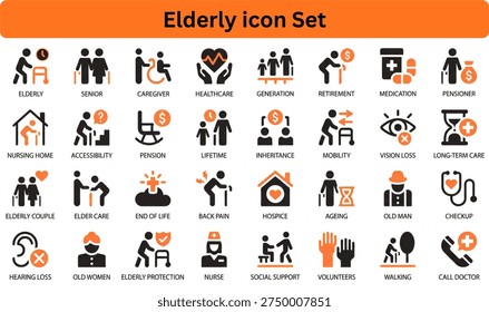 Elderly solid icon set on transparent background.