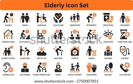 Elderly solid icon set on transparent background.