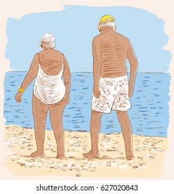 elderly spouses on the beach