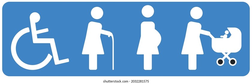 elderly, stroller, disabled, pregnant.on a blue background.
vector design Eps 10.