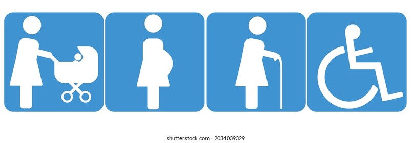 elderly, stroller, disabled, pregnant.on a blue background.
vector design Eps 10.