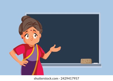 
Elderly Teacher of Indian Ethnicity Standing in Classroom Vector Cartoon. Professor from India working in academic institute 
