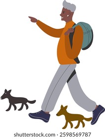  elderly traveler. Character person senior tourist. Local walk tourism. Tourism within the country. Traveling close to home.Rucking active walking. adventure and active lifestyle concept